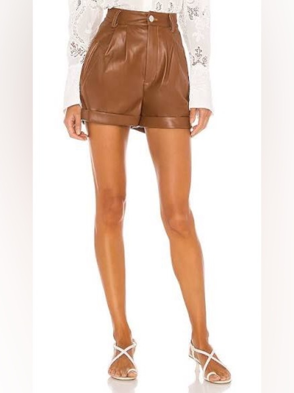 Divine Heritage cuffed pleated vegan leather shorts size small